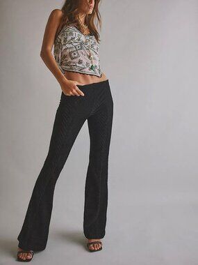 Free People Black Textured Boot Cut Pants